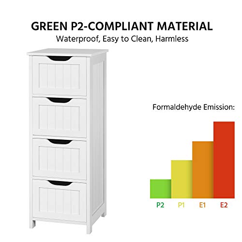 Topeakmart Wooden Free-Standing Cabinet Bathroom Cabinet Side Storage Organizer Unit Four Drawers for Bathroom and Kitchen - color: White