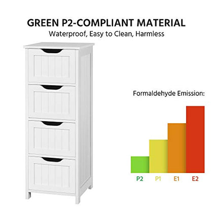 Topeakmart Wooden Free-Standing Cabinet Bathroom Cabinet Side Storage Organizer Unit Four Drawers for Bathroom and Kitchen - color: White