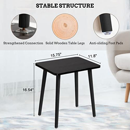 FORAOFUR Side Table, Modern Accent End Table with Wooden Legs, Easy to Assemble Mini Living Room Table for Sofa Bedroom, Minimalist Black Furniture for Small Apartments and Limited Spaces | Minimalist black wood legs, fits sofa/bedroom/living, compact, li