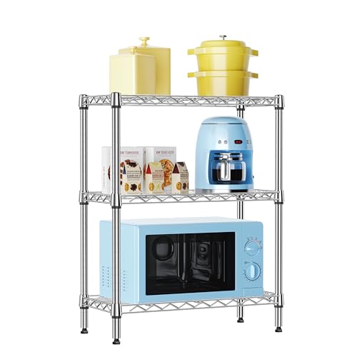 IZEUK 3 Tier Heavy Duty Steel Storage Shelves, Metal Shelf Wire Shelving Rack for Pantry, Kitchen, Cloakroom or Office Organization (11.8" D x 25.6" W x 31.5" H, 750LBS, Chrome) - color: Chrome, size: 3 Tier, 11.8" D x 25.6" W x 31.5" H