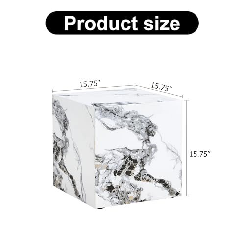 15.7" H Square Compact Coffee Table,Small Cube End Table,Modern Side Table with Stylish Faux Marble Pattern,Minimalist Accent Table for Living Room,Office,Apartment,Nightstand(White,15.7") - color: White,15.7"h
