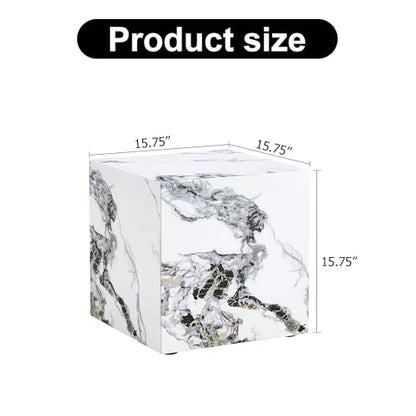 15.7" H Square Compact Coffee Table,Small Cube End Table,Modern Side Table with Stylish Faux Marble Pattern,Minimalist Accent Table for Living Room,Office,Apartment,Nightstand(White,15.7") - color: White,15.7"h