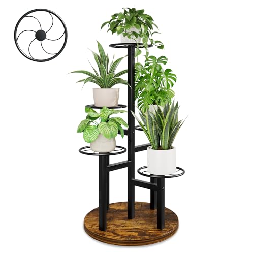 5 Tier Plant Stand Indoor Outdoor,Tiered Plant Stands,Wood Plant Shelf for Multiple Plants, Wrought Iron Flower Stand, Tall Plant Rack Shelf for House Patio Garden - BlackKite - color: BlackKite, size: 5-tiers