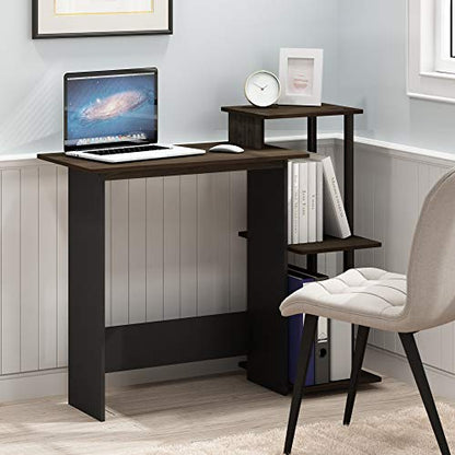 Furinno Efficient 29-Inch Brown Computer Desk, Office Desk with 3 Side Shelves, Rectangular Home Office Desk, Gaming Desk for Home Office, Bedroom, Study Room, Brown Walnut - color: Brown Walnut/Brown, size: 28.6-in with 3 Side Shelves