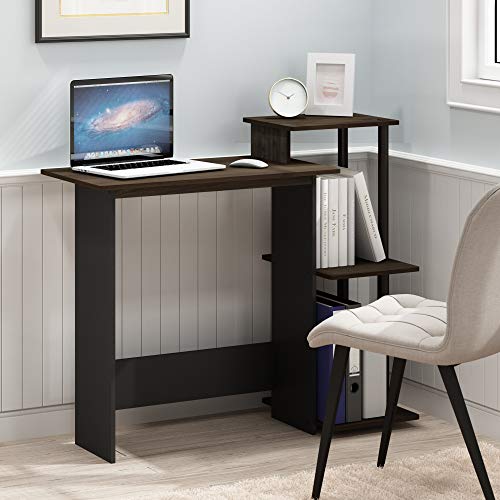 Furinno Efficient 29-Inch Brown Computer Desk, Office Desk with 3 Side Shelves, Rectangular Home Office Desk, Gaming Desk for Home Office, Bedroom, Study Room, Brown Walnut - color: Brown Walnut/Brown, size: 28.6-in with 3 Side Shelves