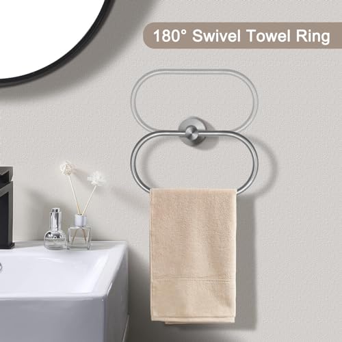 7 PCS Bathroom Hardware Set, Brushed Nickel Stainless Steel Bathroom Tower Rack Set Wall Mounted Includes 16" Towel Bar, Toilet Towel Paper Holder, Towel Ring, 4 Robe Towel Hooks - color: 7pcs-brushed Nickel