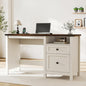 Farmhouse Executive Desk with Charging Station, 45″ Home Office Computer Desk with Drawer & Open Shelf, Writing Desk for Small Space,Antique White - color: Antique White