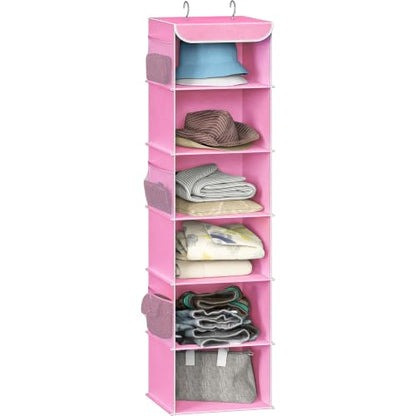 Simple Houseware 6 Shelf Hanging Closet Organizer, Pink - color: Pink, size: 6 Shelf