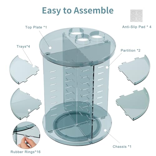 Rotating Makeup Organizer, DIY 8 Adjustable Layers Spinning Skincare Storage, Cosmetic Display Case with Brush Holder and Perfume Tray, Multi-Function Vanity Bathroom Countertop Organizer Clear Blue - color: Clear Blue