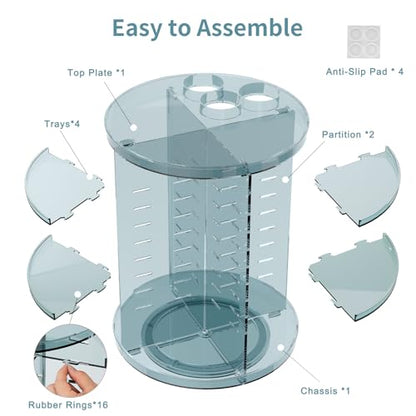 Rotating Makeup Organizer, DIY 8 Adjustable Layers Spinning Skincare Storage, Cosmetic Display Case with Brush Holder and Perfume Tray, Multi-Function Vanity Bathroom Countertop Organizer Clear Blue - color: Clear Blue