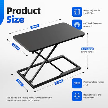 Standing Desk Converter Height Adjustable, Sit to Stand up Desk Riser Computer Workstation use in Laptop and Single Monitor Ergonomic Desktop Workstation for Home Office - Black - size: Black