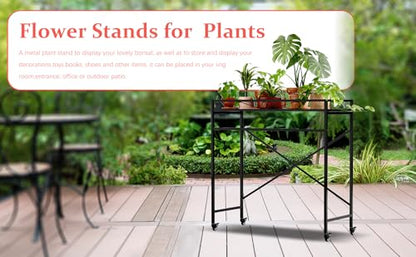 Zhongma 1 Tier Window Height Sturdy Metal Plant Stand with Wheels, 40.5x16x40.4 in High, Heavy Duty Succulent Shelf for Home Indoor and Outdoor, 220 LBS Capacity & Heavy Duty Construction - color: 1 Tier 40.5x16x40.4 Inch High
