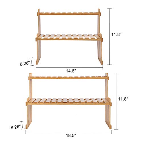 GURECOD 14.6"/18.5" 2 Tiers Bamboo Plant Stand Shelf,Desk Flower Pot Holder,Adjustable Desktop Shelf Display Organizer Ladder Rack for Office Decorate Storage Rack,Kitchen Rack (14.6" Length) - size: 14.6" Length