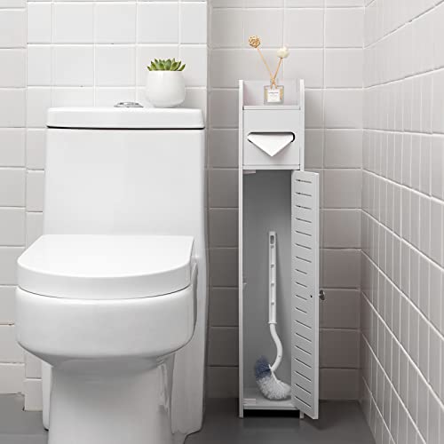 AOJEZOR Small Bathroom Storage Cabinet: No Drill Ultra-Narrow for Renters - color: White