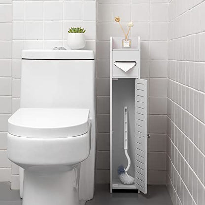 AOJEZOR Small Bathroom Storage Cabinet: No Drill Ultra-Narrow for Renters - color: White