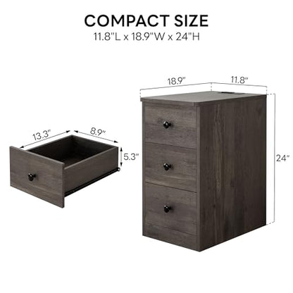 LIKIMIO Nightstand with Charging Station, 3 Drawers Modern for Bedroom - color: Charcoal Grey