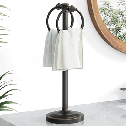 Hoimpro 17 Inch Oil Rubbed Bronze Stainless Steel Free Standing Towel Rack Bar, Double Stand Towel Ring Hand Towel Holder Hanger, Towel Hardware for Bathroom Vanity Kitchen Countertops - color: Oil Rubbed Bronze