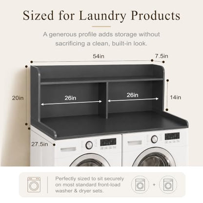 Royxen Laundry Countertop with 20“ Shelf Universal Fit, Washer and Dryer Countertop with Storage Space, Black - color: Black