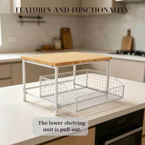 Kitchen Counter Shelf, Small Kitchen Shelf Microwave Stand with Bottom Storage Basket, Storage Microwave Shelf for Office, Living Room, Bedroom(White) - color: White
