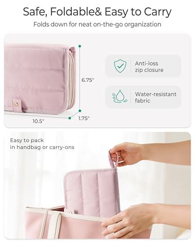 Marscamd Travel Jewelry Case Organizer, Foldable Jewelry Bag, Pink | with Zipper Jewelry Bag for Earrings, Rings, Necklaces, Bracelets, Brooches - color: Pink