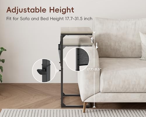 Vagusicc C-Shaped End Table Set of 2 with Charging Station, Small Side Table for Couch, Adjustable Height Couch Side Table, Slide Under Sofa Table TV Tray Tables for Living Room, Bedroom,Bedside, Gray - color: 2pc Greige