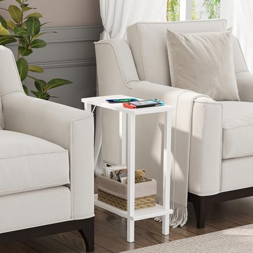 TUTOTAK Small Side Table, Narrow End Table, Skinny Sofa Table, Slim Nightstand, Couch Table, Living Room, Bed Room, White TB01BW062 - color: White, size: 2-Tier（7.9"D x 15.8"W x 22.5"H）