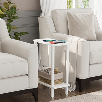 TUTOTAK Small Side Table, Narrow End Table, Skinny Sofa Table, Slim Nightstand, Couch Table, Living Room, Bed Room, White TB01BW062 - color: White, size: 2-Tier（7.9"D x 15.8"W x 22.5"H）