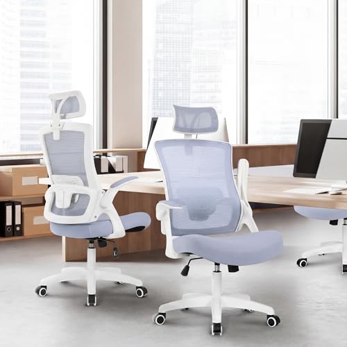 NEO CHAIR Office Desk Chair Gaming Computer High Back Support Mesh Comfy Seat with Adjustable Ergonomic Headrest Lumbar Rolling Flip-up Armrests and Wheels (Purple) - color: Purple