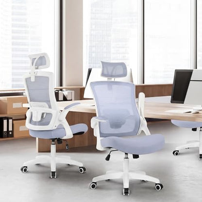 NEO CHAIR Office Desk Chair Gaming Computer High Back Support Mesh Comfy Seat with Adjustable Ergonomic Headrest Lumbar Rolling Flip-up Armrests and Wheels (Purple) - color: Purple