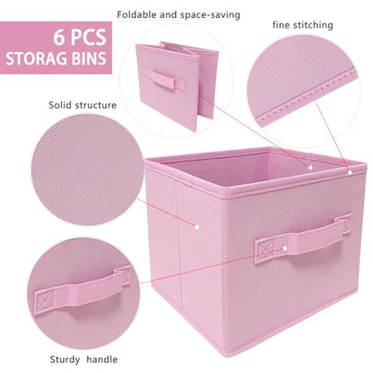 EBIGIC Pink Bins[6 Pack] 9.0"x7.5"x7.5" Small Size Fabirc Foldable Closet Toy Organizer Collapsible Cloth by BIGIC… - color: Pink 6Pack, size: 9”x 7.5”x 7.5”