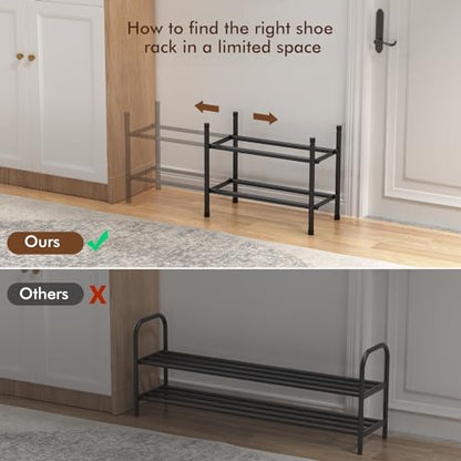 Uneviesyka Expandable Shoe Rack, 2 Tier Shoe Rack for Closet, Stackable Adjustable Standing Metal Shoe Shelf Organizer Storage, Small Shoe Racks for Front Door Entrance、Entryway(Black) - size: 2 Tier
