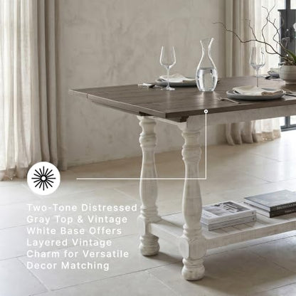 Signature Design by Ashley Havalance Farmhouse Sofa Table, Flip Top Design for Additional Dining Space and Fixed Lower Shelf, Gray & White with Weathered Finish - color: Gray/White, style: Sofa Table