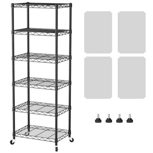 SINGAYE 6 Shelves Storage Shelf Wire Shelving Unit Metal Adjustable Wheels | Small Shelf Storage with Wheels Organizers Closet Unit for Bathroom Laundry Room Kitchen Pantry11.5D x 17.5W x 61.5H Black - color: Black, size: 6Tier/11.5"D X 17.5"W X 61.5"H