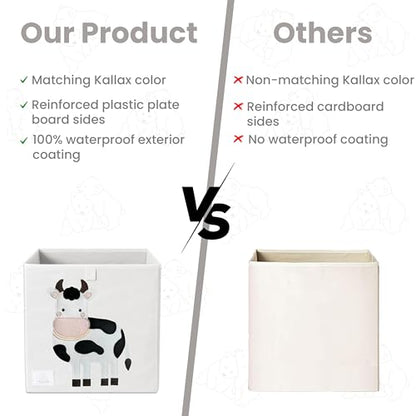 Two Cubs Foldable Kids Toy Storage Box - 13"x13" Cube Organizer Bin with Durable 2.6mm Plastic Plate Boards, Sheep Design in White - Collapsible Nursery & Playroom Storage, Fits IKEA Kallax Shelves - color: Sheep