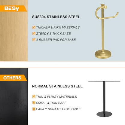 Stand Hand Towel Holder, Countertop Towel Bar, Brushed Gold | 17 Inch Bathroom Towel Hanger, Freestanding Vanity Counter Top Towel Holder, Towel Ring Hardware Accessories, Stainless Steel - color: Brushed Gold