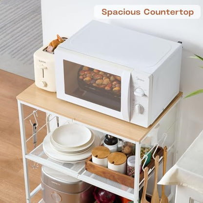 Rolling Kitchen Microwave Cart, 3 Tier Microwave Stand with Storage, Small Kitchen Island on Wheels, Wood and Mental Kitchen Shelf Rack, White Organizer for Living Room, Office, Balcony - color: White