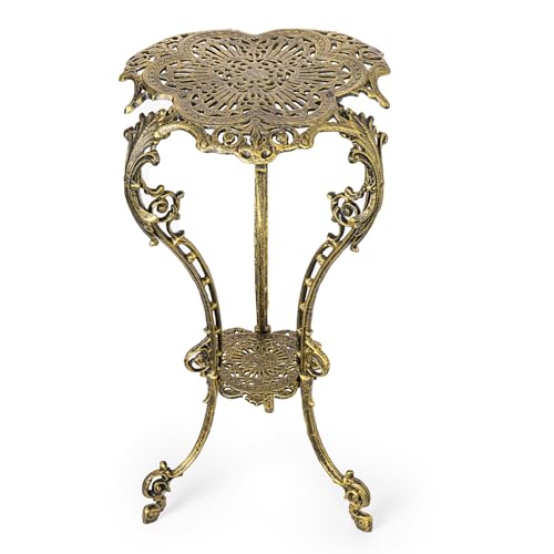 Sungmor Vintage Cast Iron Plant Stand - Ornate Gold Pedestal Table for Indoor Outdoor Garden, 27.5" Antique Metal Flower Pot Holder, Victorian Style Plant Display Stand - Patio, Porch, Balcony Décor - color: Gold
