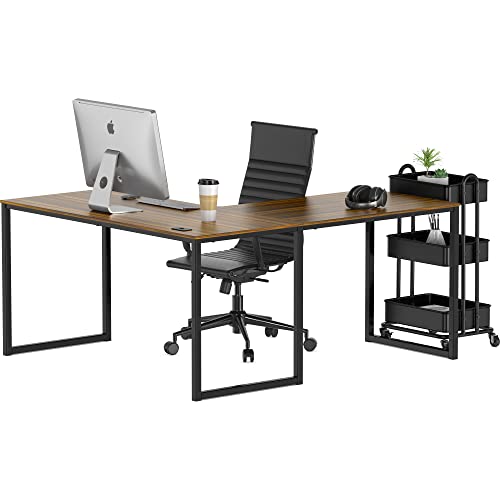 SHW Mission 55 x 60 Inches L-Shape Home Office Computer Desk, Walnut - color: Walnut, size: 55-Inch L-Shaped