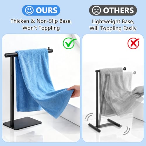 Hand Towel Holder, Stainless Steel Towel Holder Stand for Bathroom, L-Shaped Hand Towel Rack Standing for Vanity Kitchen Countertop, Black