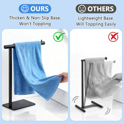 Hand Towel Holder, Stainless Steel Towel Holder Stand for Bathroom, L-Shaped Hand Towel Rack Standing for Vanity Kitchen Countertop, Black