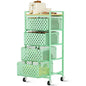5 Tier Kitchen Storage Cart with Wheels, Utility Fruit Vegetable Storage Rack Stand with Pull-Out Baskets & Wood Top, Metal 4-Drawers Rolling Snack Cart, Kitchen Cart for Potato Onion(Green) - color: Green