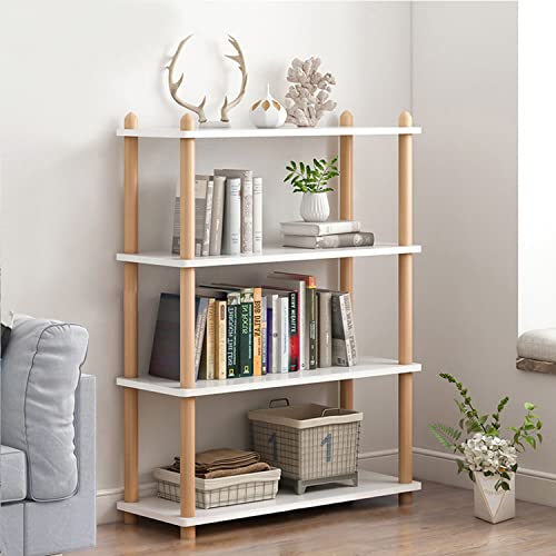 IOTXY 4-Tier Wooden Shelf Bookcase, Freestanding Open Bookshelf, White | Beech Wood Frame, 0.63" Shelves, Display Storage for Books, Plants, Decor, Living Room, Bedroom, Home Office - color: White, size: 4-Tier