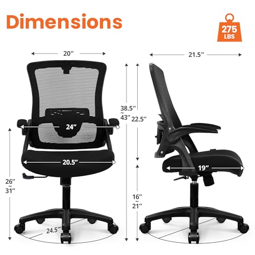 NEO CHAIR Office Desk Gaming Chair Computer High Back Mesh Seat with Rolling Wheels Ergonomic Adjustable Comfy Flip-up Armrests Lumbar Support Height for Home (Black) - color: Black