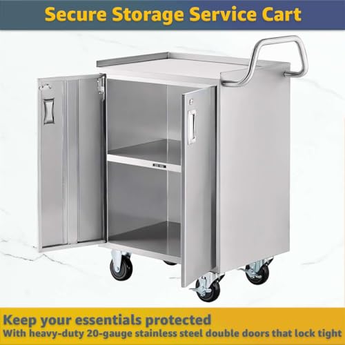 16" x 24" Stainless Steel Utility Cart with Enclosed Base and Locking Doors - 3 Shelf Heavy-Duty 18-Gauge 304 Steel Rolling Cabinet - NSF Commercial Service Cart for Kitchen, Catering, Restaurant - size: 3 Shelf