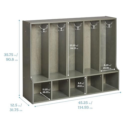 ECR4Kids Streamline 5-Section Toddler Coat Locker with Bench, Classroom Furniture, Grey Wash - color: Grey Wash