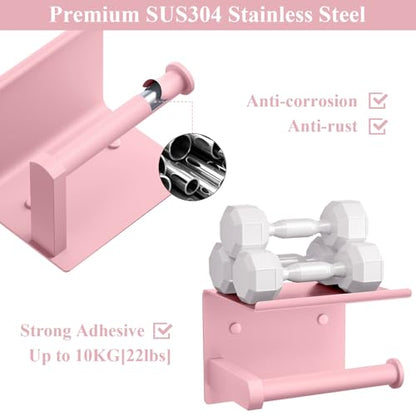 Toilet Paper Holder with Shelf Wall Mounted Toilet Paper Roll Dispenser | Heavy Duty Stainless Steel Blush Pink - color: G-blush Pink