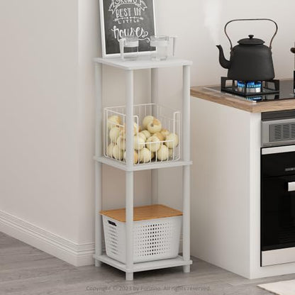 Furinno Turn-N-Tube Side Table Set of 2, 2-Tier Stackable Modern End Table with Open Shelf, Toolless Night Stand, Bedside Table, for Living Room, Bedroom, White - color: White, size: 2-Pack, 2-Tier, style: 2-Pack