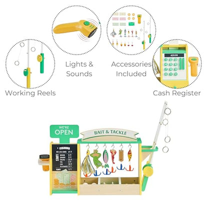 Teamson Kids - My Little Helper Fishing Shop | Wooden Role Play Counter, For Toddlers, Includes Fish & Accessories, STEM Gift, Ages 3+ - style: Fishing Shop