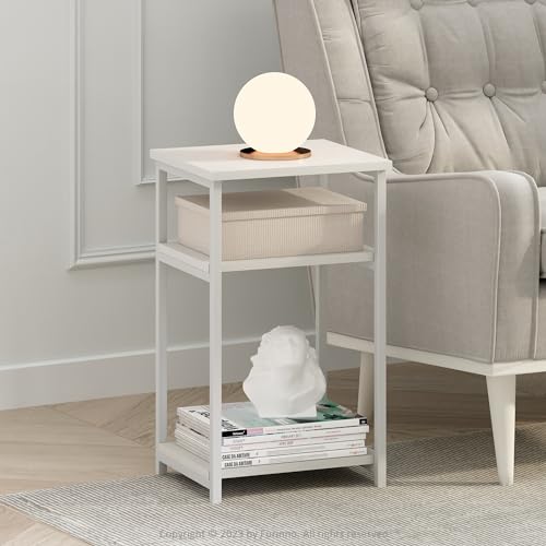 Furinno JUST 3-Tier Telephone Table, Metal Frame Modern Side Table with Open Shelf, Night Stand, Bedside Table, Easy Assembly, for Living Room, Bedroom, White - color: White/White, size: 1-Pack, Metal Frame, 3-Tier