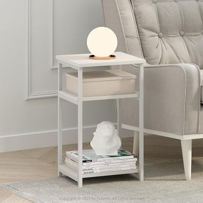 Furinno JUST 3-Tier Telephone Table, Metal Frame Modern Side Table with Open Shelf, Night Stand, Bedside Table, Easy Assembly, for Living Room, Bedroom, White - color: White/White, size: 1-Pack, Metal Frame, 3-Tier